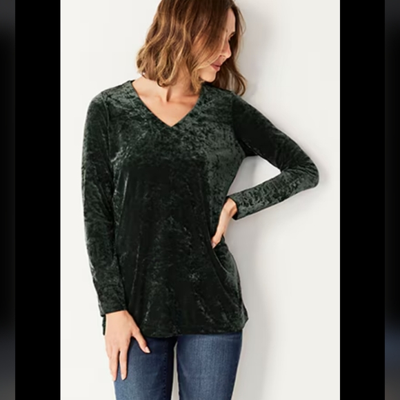 J.Jill‎ Pine Green Crushed Velvet Top - Size medium - Picture 1 of 12